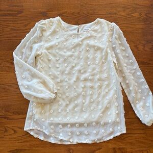 Cream Sheer Blouse with Textured Dots